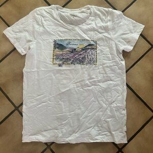 J. Crew Factory White Short Sleeve Tee with Lavender Field Graphic